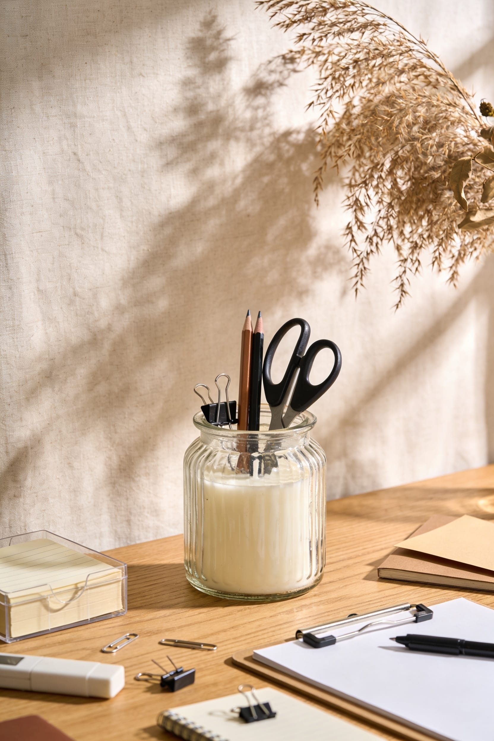 candle jars desk organization