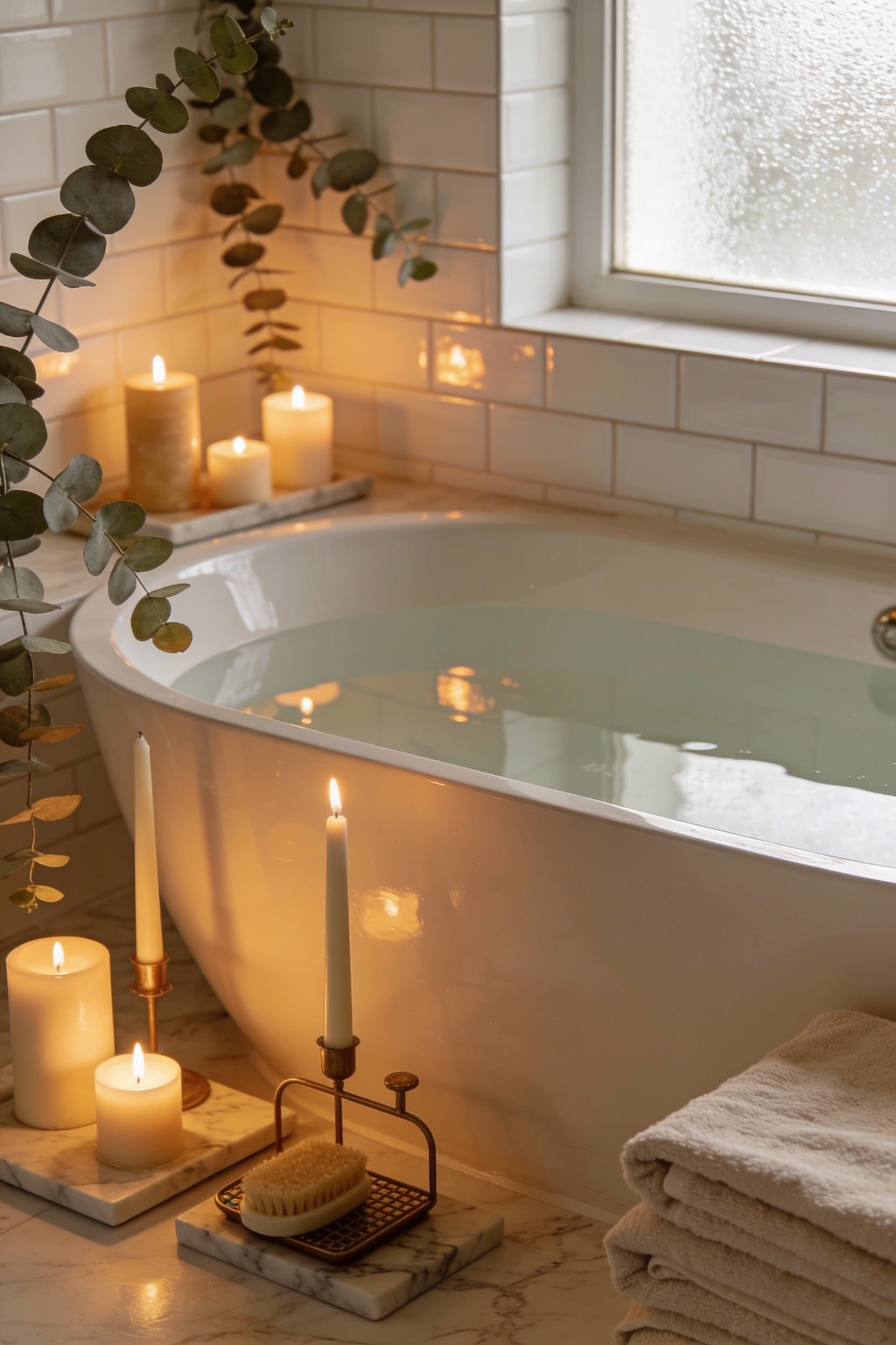 candles surrounding tub layered