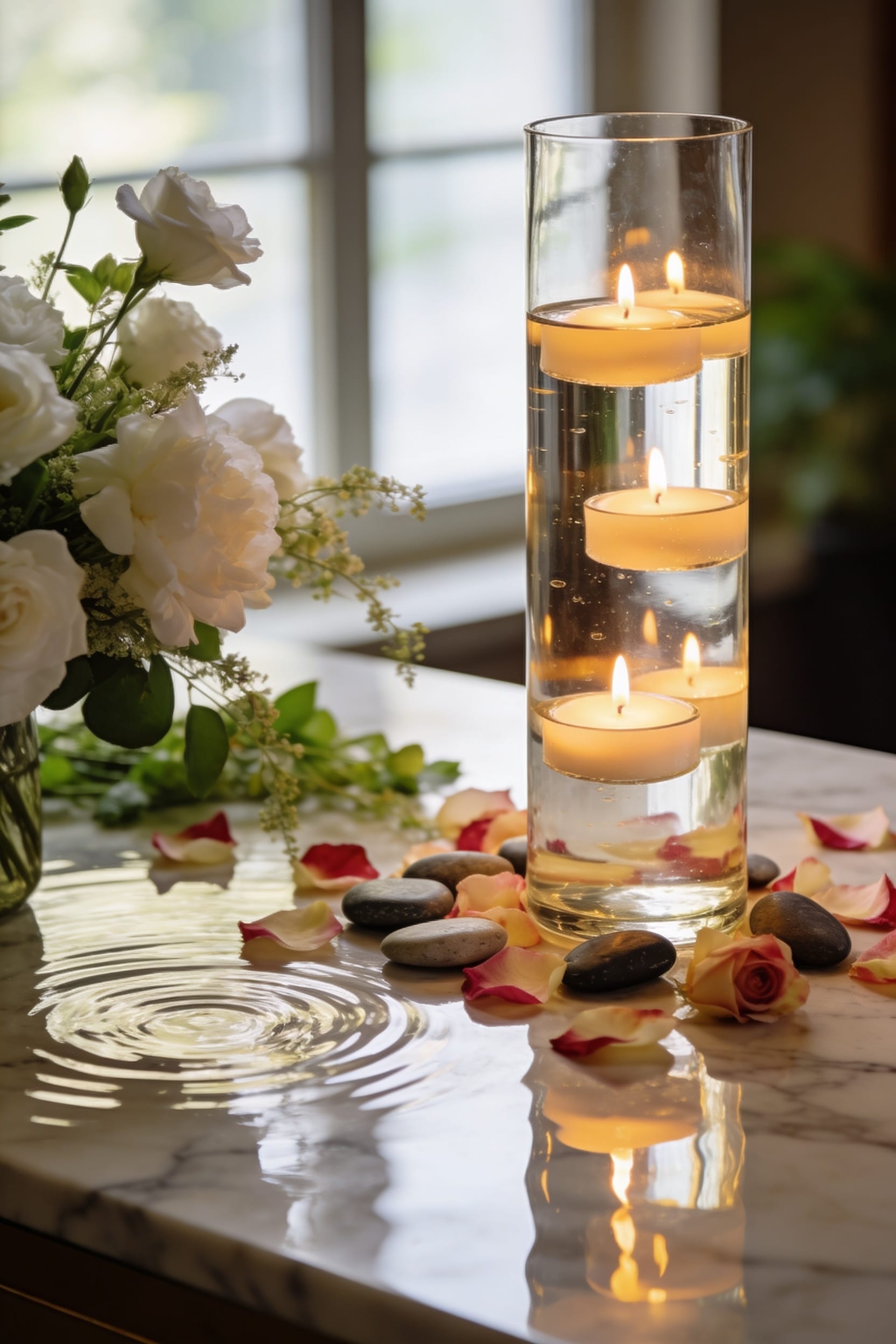clear bowl floating candle arrangement