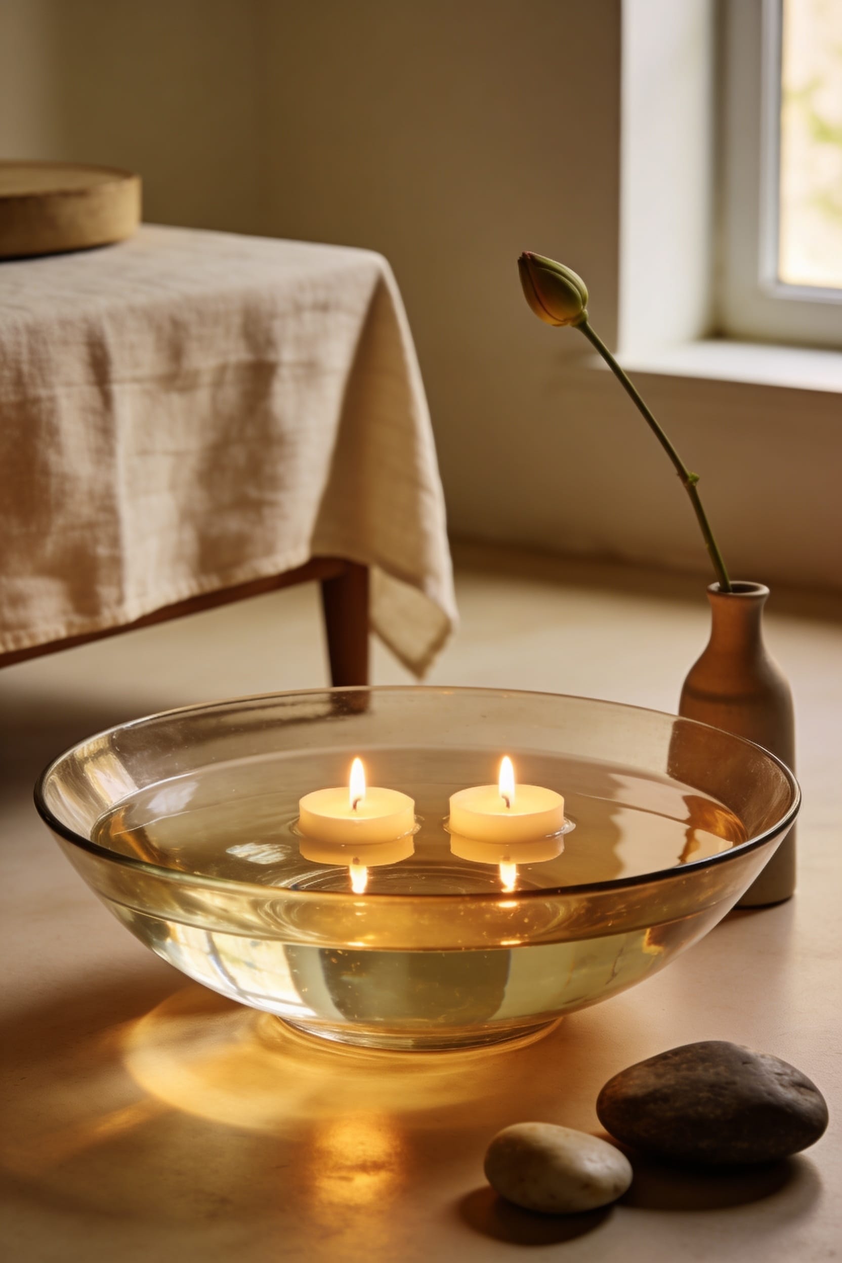 floating candles in water