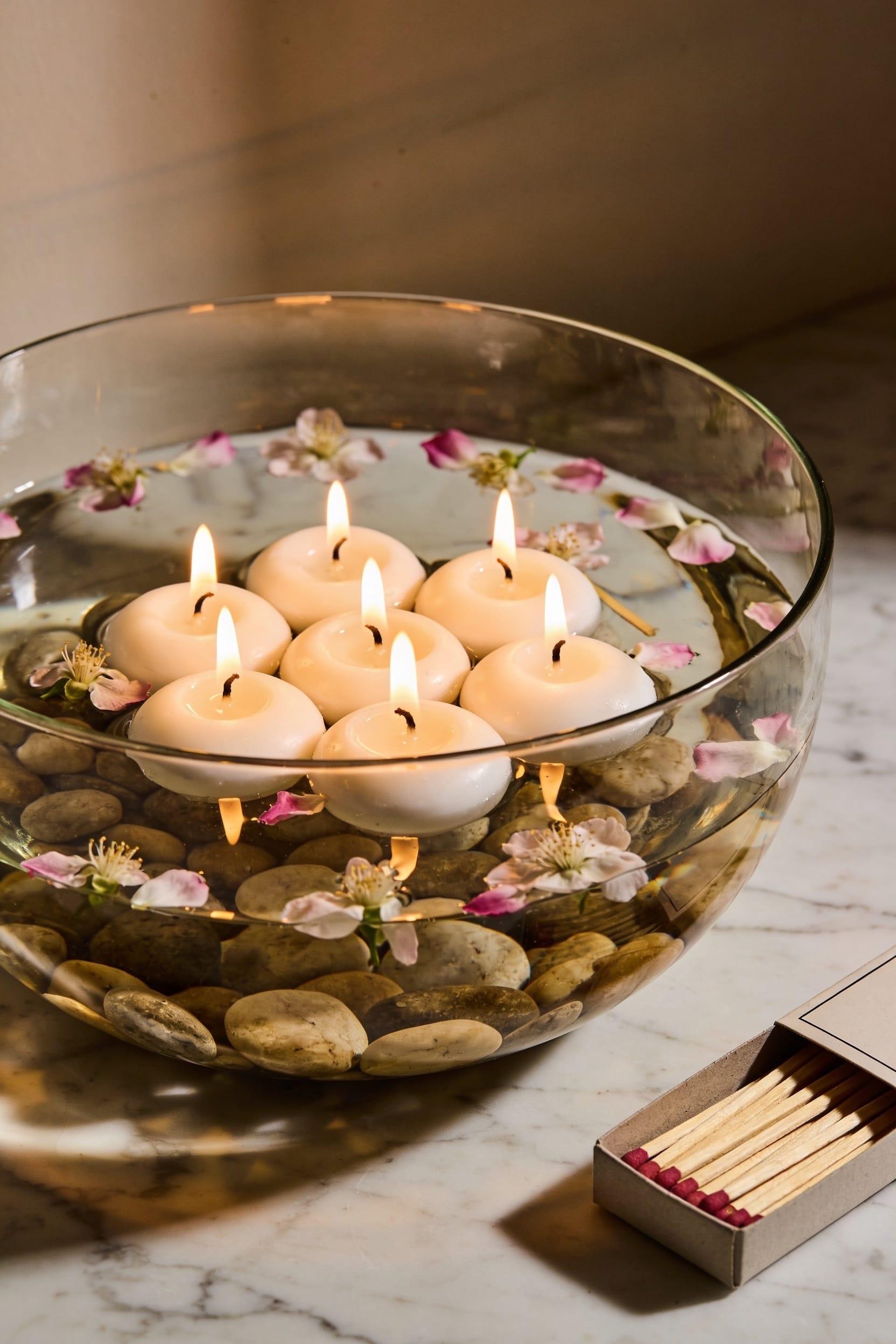 floating candles on water