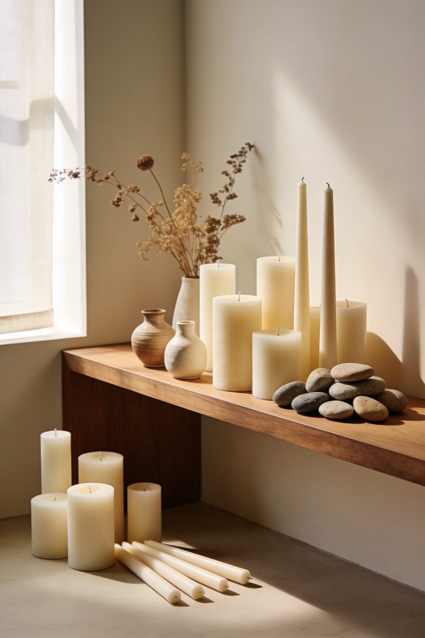 layered candles greenery accents