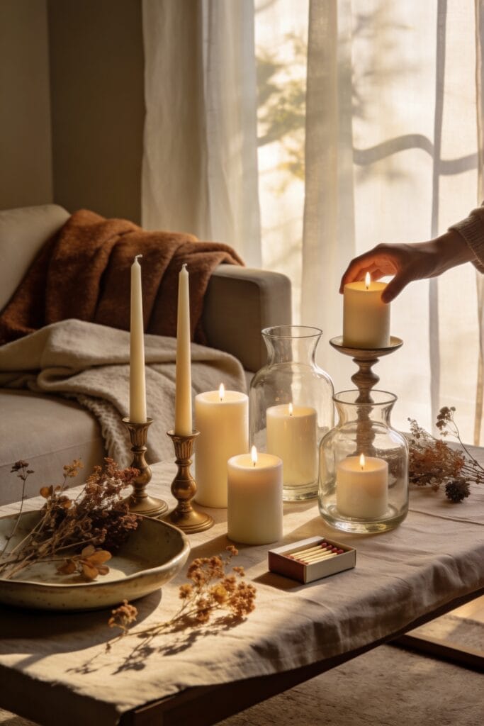 living room candle styling