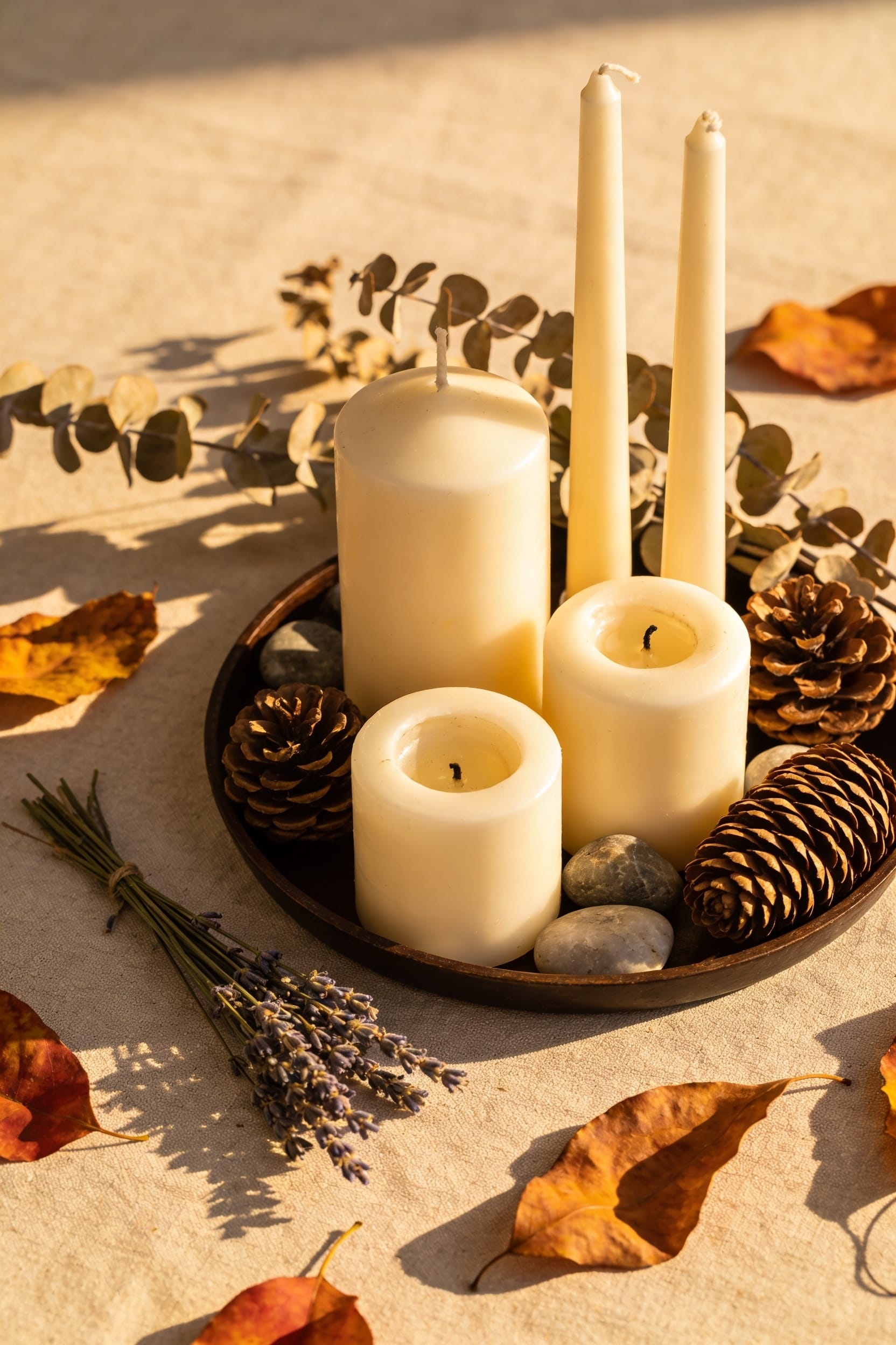 natural seasonal candle accents