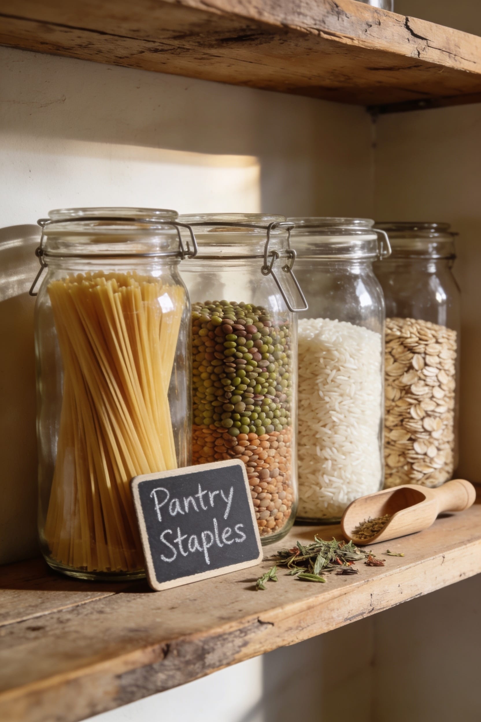 upcycled glass jars organize pantry