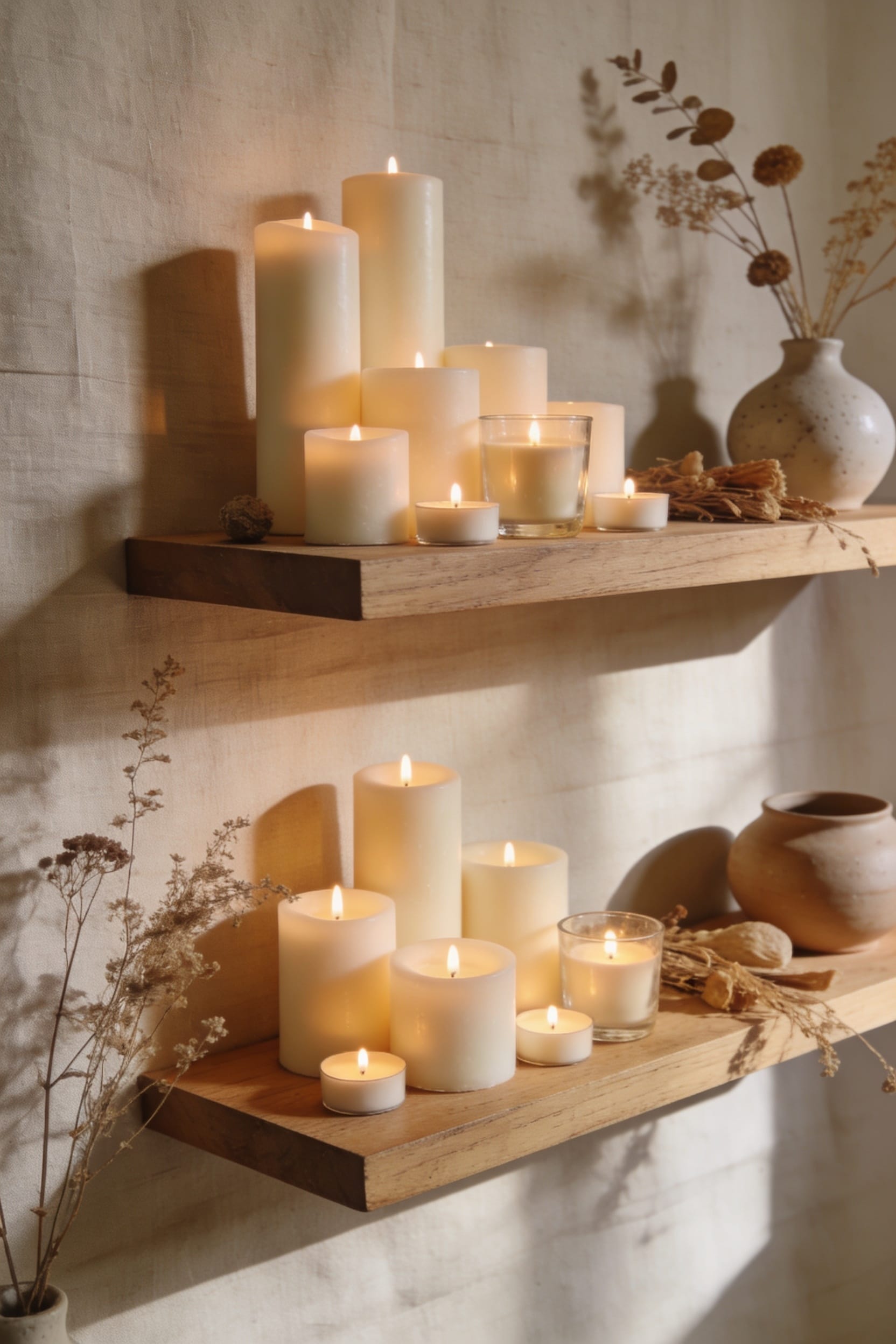 varying heights layered candles